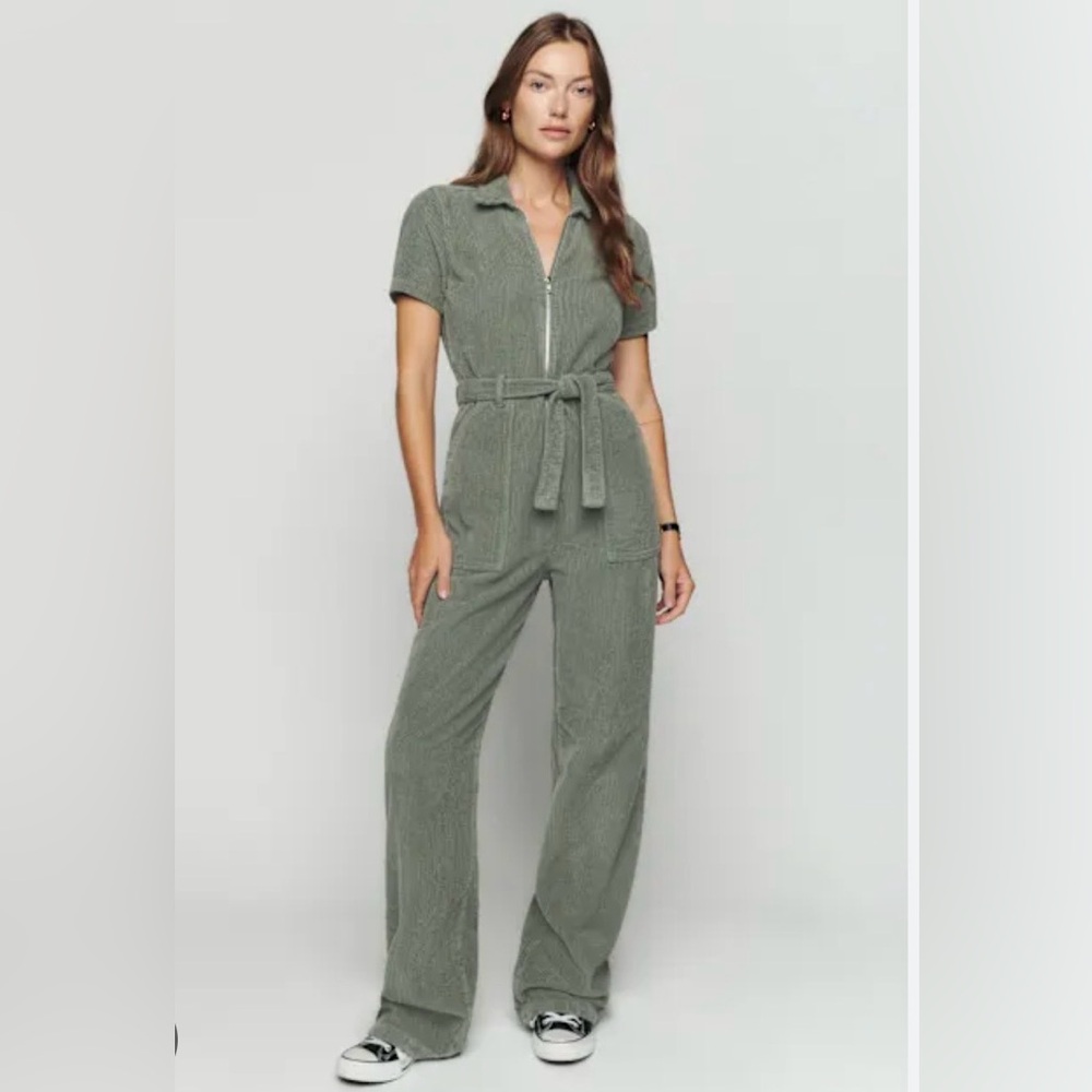 Reformation Cassidy Long Corduroy Jumpsuit, Moss, size 2, NWT